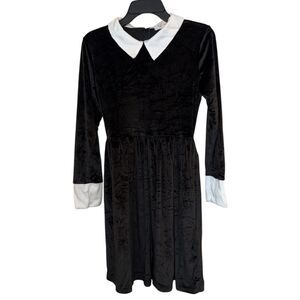 Dark Academia Black Dress White Peter Pan Collar Gothic Mystic Noir Style